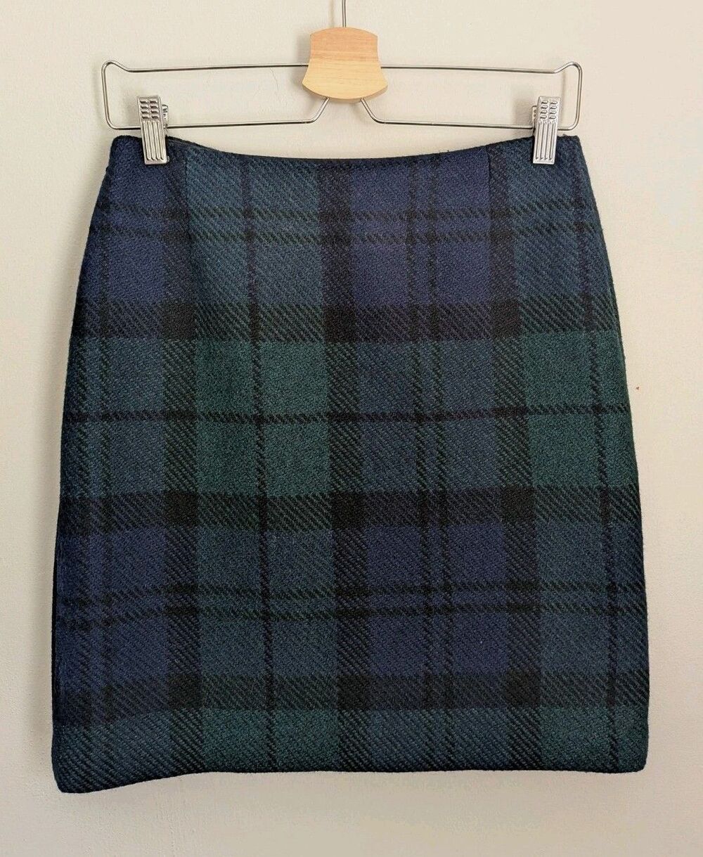 Vintage Eddie Bauer Wool Blend Blackwatch Plaid Mini Skirt Green Navy 6 Lined